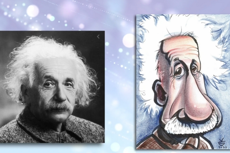 Kurz kreslení karikatur - barevná karikatura Alberta Einsteina