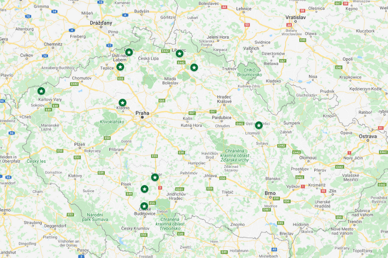 Ferraty v Čechách - mapa